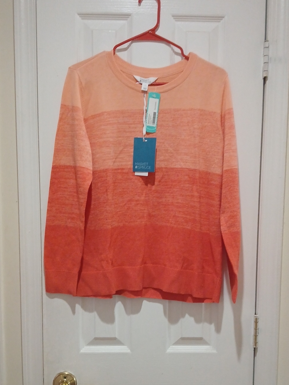 Market & Spruce Peach and Coral Ombre Crewneck Sweater